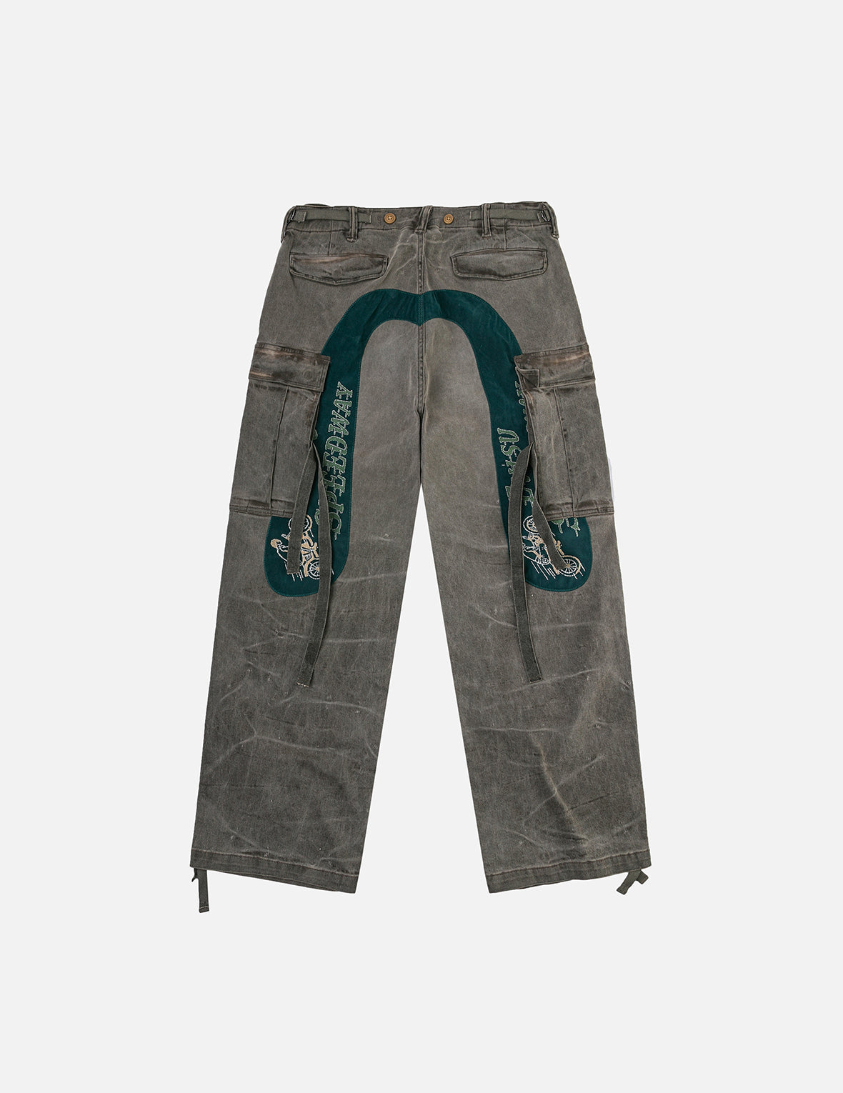 洗水大M刺繡闊腿工裝牛仔褲